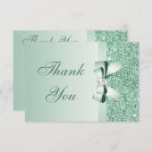 真新しいスパンコール、弓及びダイヤモンドは結婚式感謝していしています サンキューカード (正面/裏面)