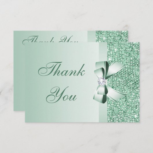 真新しいスパンコール、弓及びダイヤモンドは結婚式感謝していしています サンキューカード (正面/裏面)