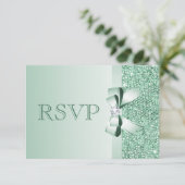 真新しいスパンコール、弓及びダイヤモンドRSVPの結婚式 出欠カード (スタンド正面)