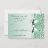 真新しいスパンコール、弓及びダイヤモンドRSVPの結婚式 出欠カード (裏面)