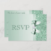 真新しいスパンコール、弓及びダイヤモンドRSVPの結婚式 出欠カード (正面/裏面)