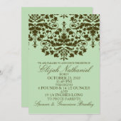 真新しいダマスク織のフォーマルな紹介の誕生の発表 案内状 (正面/裏面)