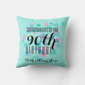 真新しいパステルカラーの第90誕生日のカスタムな枕3 クッション (裏面)