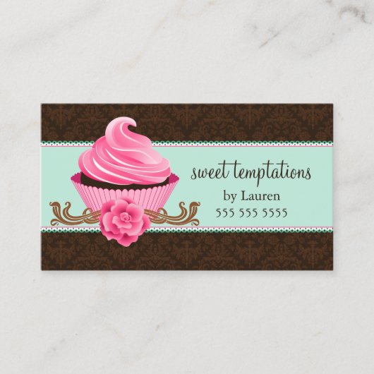 真新しいピンクのオートクチュールのカップケーキのベーカリー 名刺 (正面)