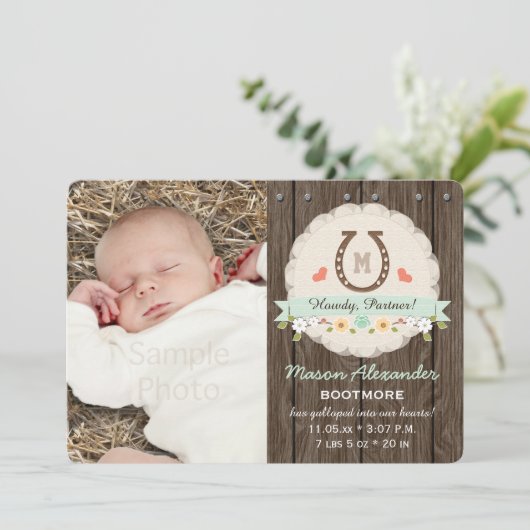 真新しいモノグラムの蹄鉄の西部の誕生の発表 案内状 (スタンド正面)