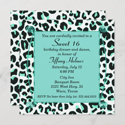 真新しいユキヒョウの菓子16の誕生日の招待状 招待状 (正面/裏面)