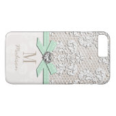 真新しいラインストーンの一見によって印刷されるレースおよび弓ハート Case-Mate iPhoneケース (裏面(横))