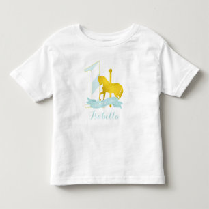 真新しい回転木馬の馬の誕生日の女の子 トドラーTシャツ