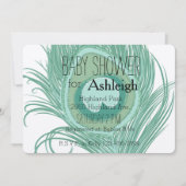 真新しい孔雀の羽のベビーシャワー 招待状 (正面)