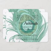 真新しい孔雀の羽のベビーシャワー 招待状 (正面/裏面)