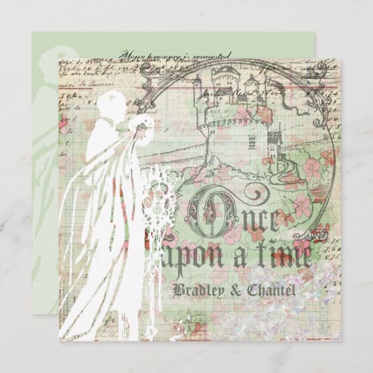 真新しい昔々花柄の結婚式招待状 招待状 (正面/裏面)