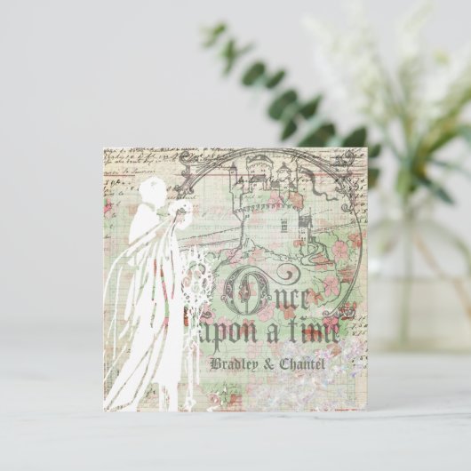 真新しい昔々花柄の結婚式招待状 招待状 (スタンド正面)