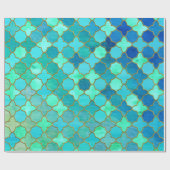 真新しい水のティール(緑がかった色)の金ゴールドの東洋のモロッコのタイルパターン ラッピングペーパー (フラット)