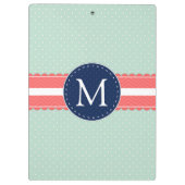 真新しい水玉模様パターン珊瑚の濃紺のモノグラム クリップボード (裏面)