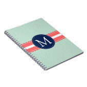 真新しい水玉模様パターン珊瑚の濃紺のモノグラム ノートブック (右側)