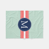 真新しい水玉模様パターン珊瑚の濃紺のモノグラム フリースブランケット (正面(横))