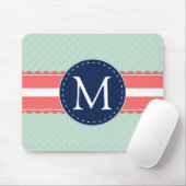 真新しい水玉模様パターン珊瑚の濃紺のモノグラム マウスパッド (マウス)