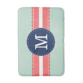 真新しい水玉模様パターン珊瑚の濃紺のモノグラムPi バスマット (正面縦)