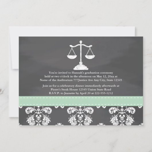 真新しい法律学校の黒板の卒業の発表 招待状 (裏面)