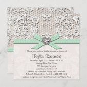 真新しい真珠のレースのダイヤモンドのブライダルシャワーの招待状 招待状 (正面/裏面)