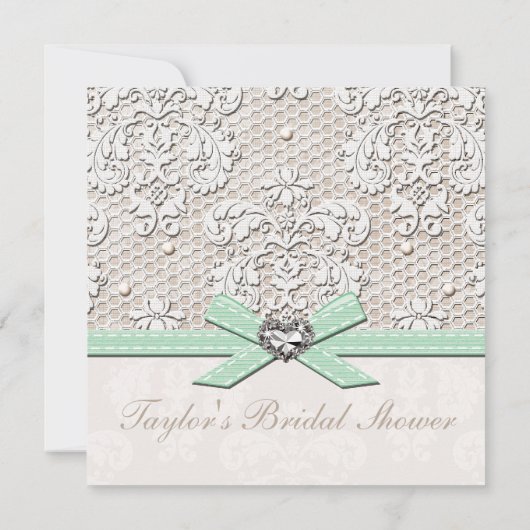 真新しい真珠のレースのダイヤモンドのブライダルシャワーの招待状 招待状 (裏面)