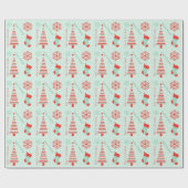 真新しい緑および珊瑚のクリスマスの包装紙 ラッピングペーパー (フラット)