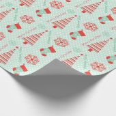 真新しい緑および珊瑚のクリスマスの包装紙 ラッピングペーパー (角)