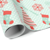 真新しい緑および珊瑚のクリスマスの包装紙 ラッピングペーパー (ロールコーナー)