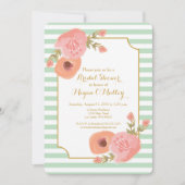 真新しい緑および珊瑚の花の招待状 招待状 (正面)