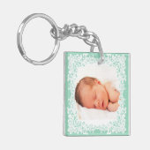 真新しい緑および白いレースのカスタムな写真のkeychain キーホルダー (正面左)
