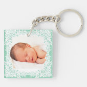 真新しい緑および白いレースのカスタムな写真のkeychain キーホルダー (裏面)