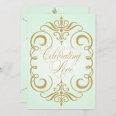 真新しい緑および金ゴールドの渦巻の結婚式招待状 招待状 (正面/裏面)