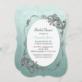 真新しい緑および銀製のブライダルシャワーの招待状 招待状 (正面/裏面)
