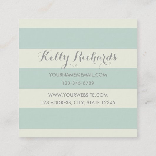 真新しい緑のアイボリーのストライプのエレガントな名刺 スクエア名刺 (裏面)