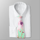 真新しい緑のガーリーな赤面のピンクの花柄 ネクタイ (タイ)