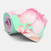 真新しい緑のガーリーな赤面のピンクの花柄 ネクタイ (ロール)
