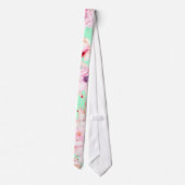 真新しい緑のガーリーな赤面のピンクの花柄 ネクタイ (裏面)