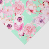 真新しい緑のガーリーな赤面のピンクの花柄 薄葉紙 (詳細)