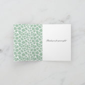 真新しい緑のキリンのプリントは感謝していしています サンキューカード (内部)