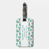 真新しい緑のサボテン及び水気が多い植物パターン ラゲッジタグ (裏面縦)