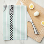 真新しい緑のストライプの灰色の水彩画のいかりのカスタム キッチンタオル (四つ折り)
