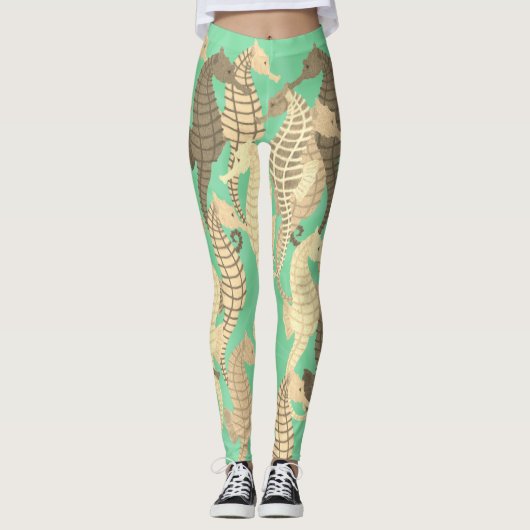 真新しい緑のタツノオトシゴ-レギンス レギンス (正面)