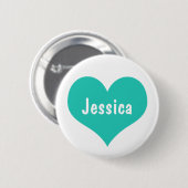真新しい緑のハートのパーソナライズでガーリーな名前 缶バッジ (正面&裏面)
