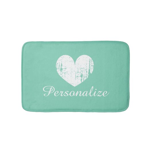 真新しい緑のヴィンテージの素朴なハートのバス・マットの敷物 バスマット (正面)
