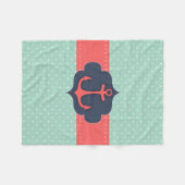 真新しい緑の水玉模様の珊瑚のピンクのいかり フリースブランケット (正面(横))