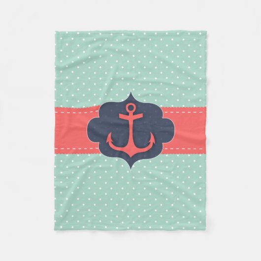 真新しい緑の水玉模様の珊瑚のピンクのいかり フリースブランケット (正面)