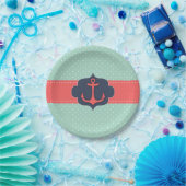 真新しい緑の水玉模様の珊瑚のピンクのいかり ペーパープレート (パーティー)