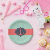 真新しい緑の水玉模様の珊瑚のピンクのいかり ペーパープレート (パーティー)