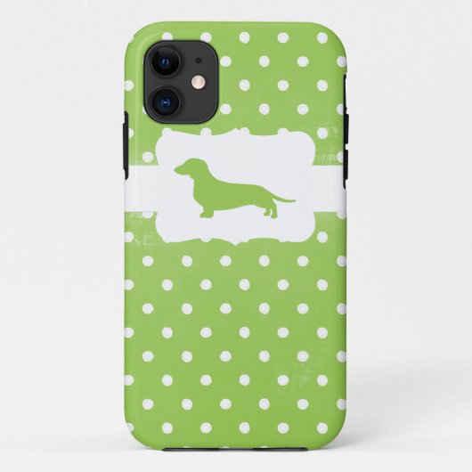 真新しい緑の水玉模様w/Dachshund Case-Mate iPhoneケース (裏面)