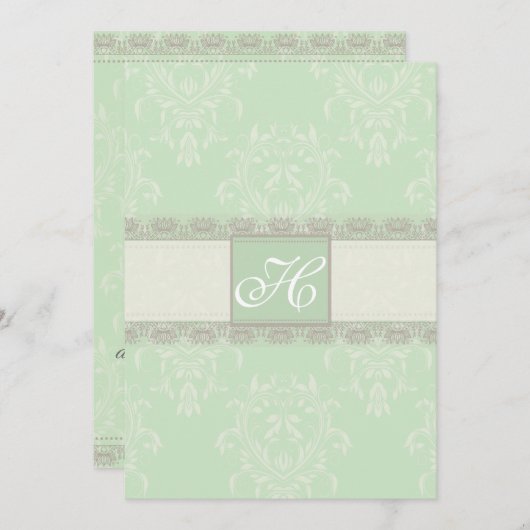 真新しい緑の灰色のヴィンテージのダマスク織の結婚式招待状 招待状 (正面/裏面)